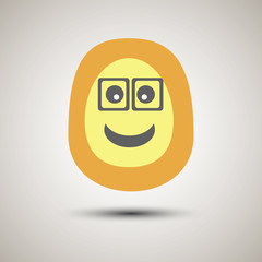 Creative emoji smiley face with glasses. Smart emoticon for apps. Yellow and orange funky creative emoji with glasses, nerd, smart.
