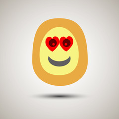 Creative emoji smiley face in love. Loving emoticon for apps. Yellow and orange funky creative emoji with heart instead of glasses.
