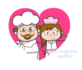 Cartoon Waitress with Leader Chef Vector Illustration
