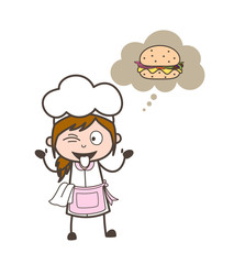 Cartoon Waitress Teasing for Burger Vector Illustration