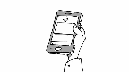 Hand holding a smartphone Vector sketch storyboard, projects, cartoons - 168176747