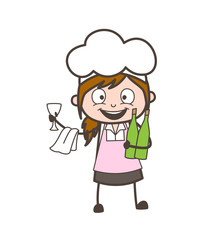 Cartoon Cheerful Waitress Presenting Wine Bottles Vector Illustration