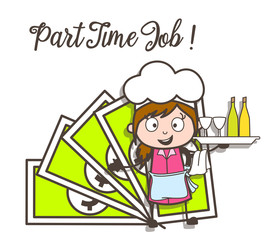 Cartoon Waitress Part-Time Job Vector Concept Adsvertisement