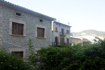 Fototapeta na wymiar Beautiful building in Valldemossa, famous old mediterranean village of Majorca Spain.