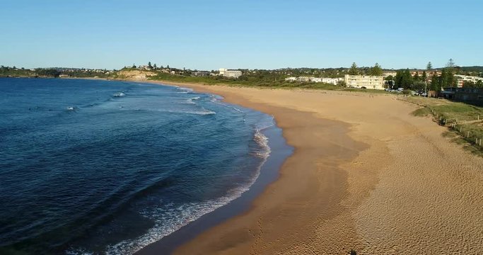 Aerial 360 degrees panorama around one of Sydney Northern beaches &ndash; Mona Vale beach around coastal rock pool and Australian coastline.