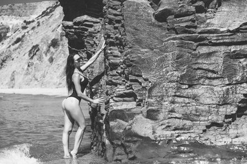 Sexy brunette on a seashore