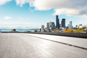 empty floor with cityscape of los angeles