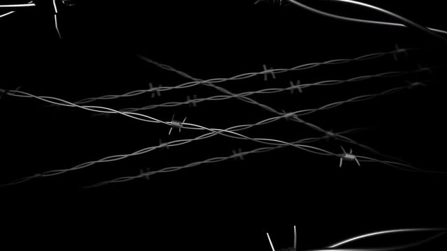 Flying through Barbed wire. Black background. Loopable.