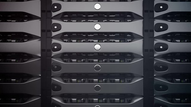 Closeup on data servers. LED lights are flashing. Technology concept background. Loop.