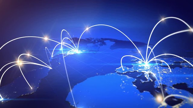 World map with global technology or social connection network with nodes and links