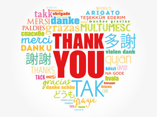 Thank You Love Heart Word Cloud in different languages, concept background