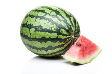 watermelon with slices standing isolated on white background