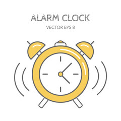 Yellow alarm clock on a white background. Line icon. Vector illustration. Linear style