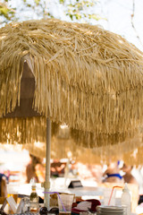 Straw umbrella in a cafe