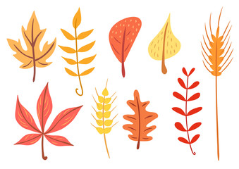 Simple flat autumn leaves set