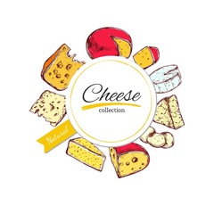 Vector hand drawn banner, label with cheese.
