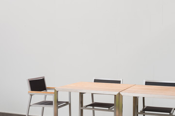 Conference room with place for drawing on wall. Closeup of modern office. White poster on wall.  
