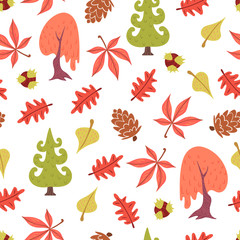 Seamless pattern of autumn plants and leaves