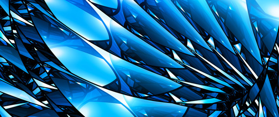 Blue glowing stained glass 8k widescreen background - obrazy, fototapety, plakaty