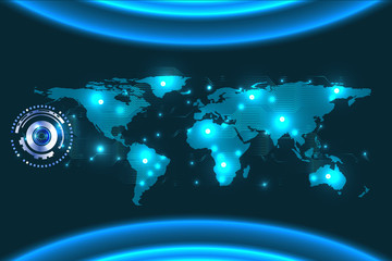 Digital business, futuristic technology with world map on blue background. Illustration vector