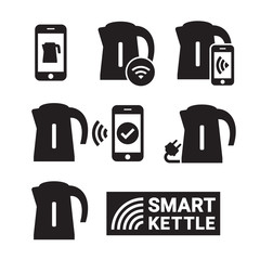 Smart kettle and smartphone controls. Smart kettle icons