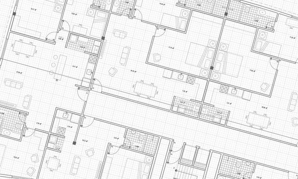 Clean Architecture Floor Plan Blueprint Style Grid White Background