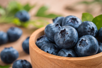 Blueberries in wooden bowl