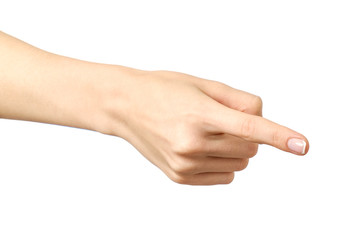 Female caucasian hand gesture of a single pointing finger