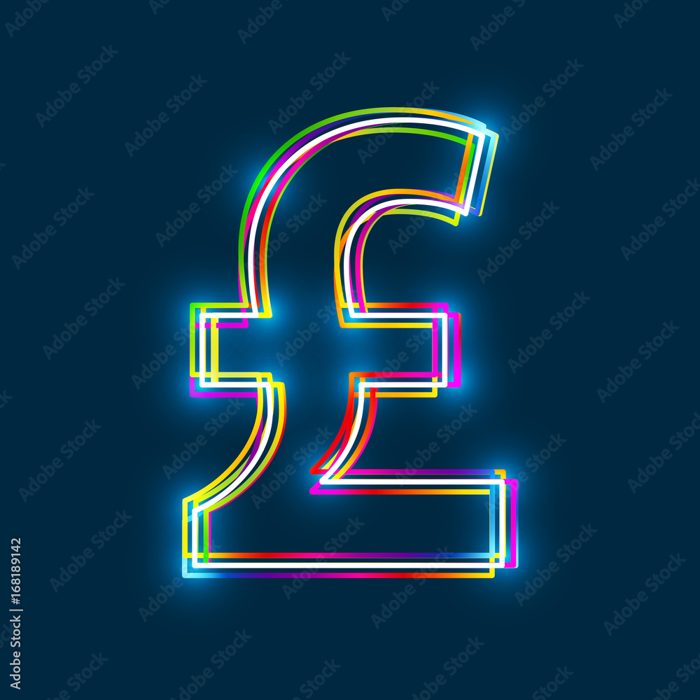 Poster pound sign. multicolor outline symbol with glowing effect on blue background. vector eps10