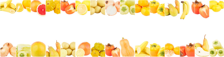 Lines from different yellow vegetables and fruits, isolated