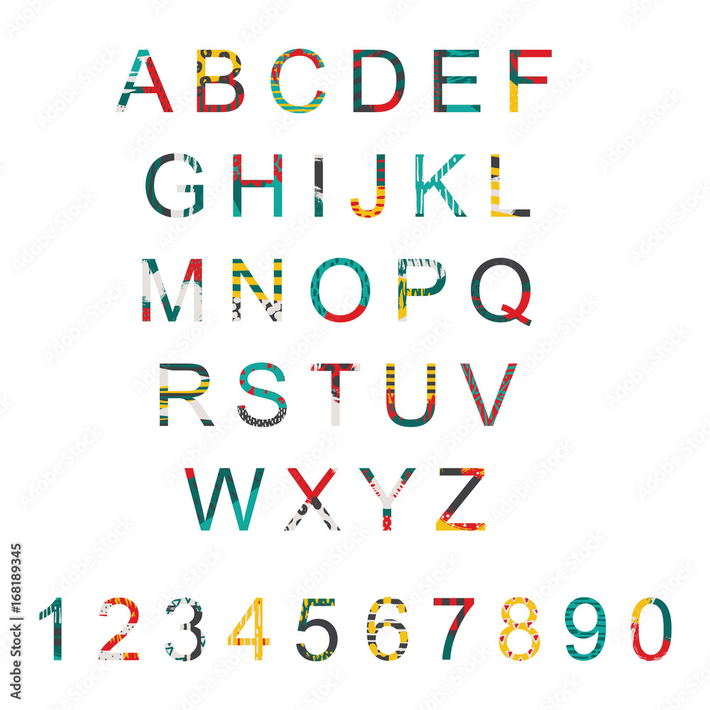 Poster vector typography set with alphabet letters sequence from a to z and numbers. abc letters and digits