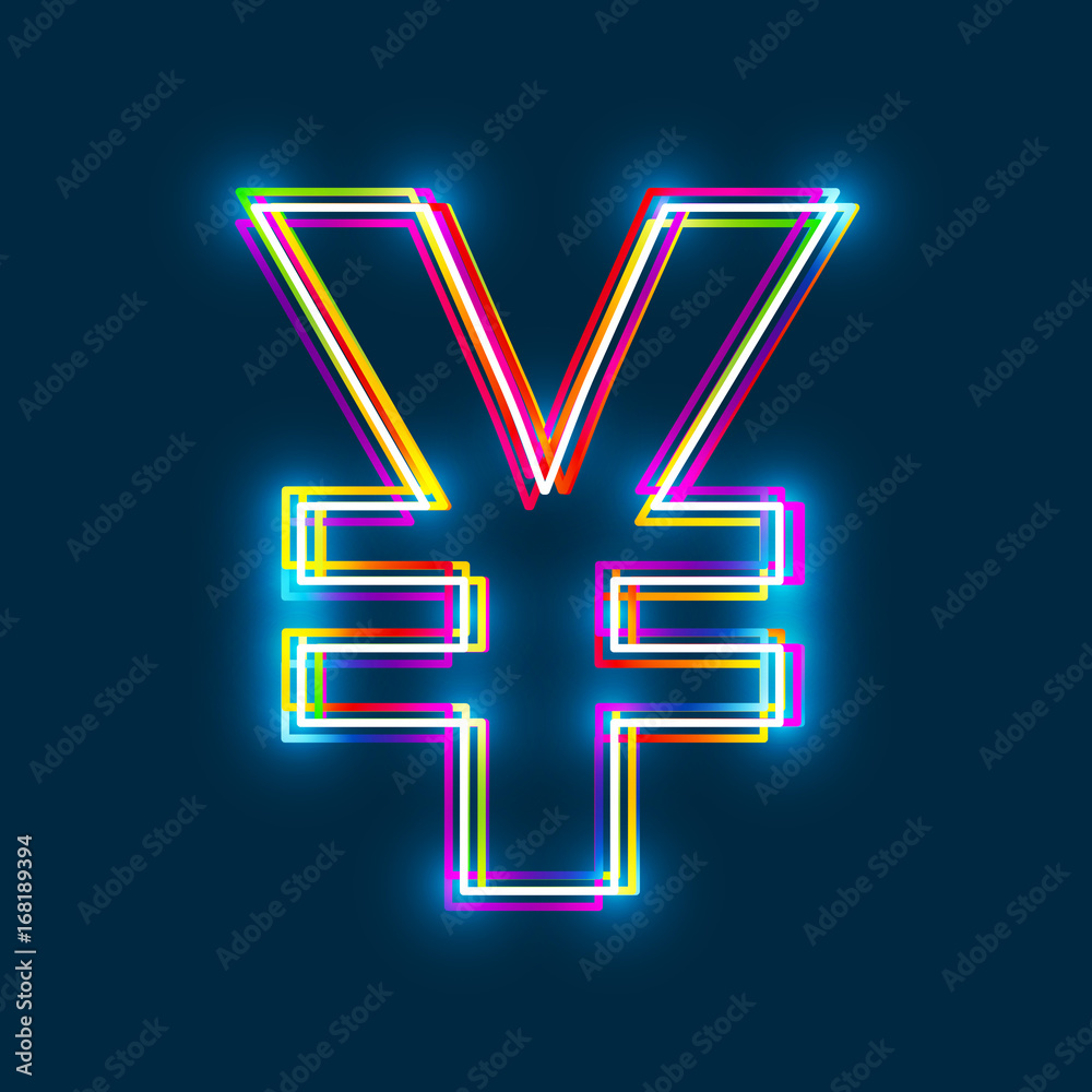 Aufkleber yen, yuan sign. multicolor outline symbol with glowing effect on blue background. vector eps10
