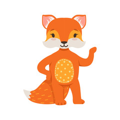 Cute orange fox character standing, funny cartoon forest animal posing vector Illustration
