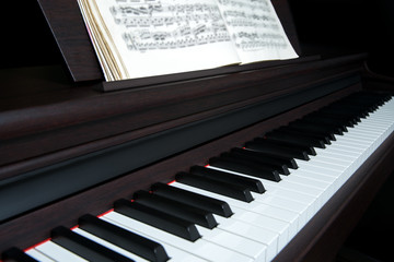 Piano and piano keyboard with sheet music