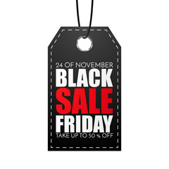 Black Friday Sale vector banner. Price tag on white background.