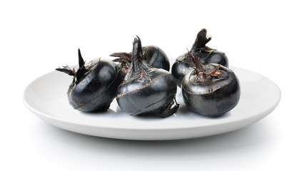 Waterchestnuts  plate isolated on a white background