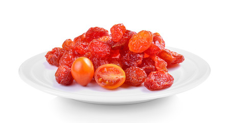 dried tomato in a plate on white background