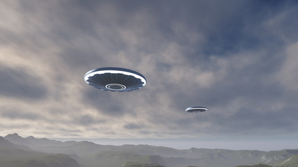 3D UFO over the mountains