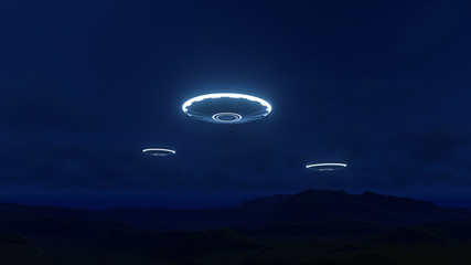 Naklejka na ściany i meble 3D UFO over the mountains