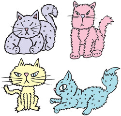 Simple Child Like Cartoon Drawing of Cat and Kitten