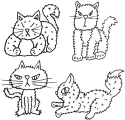 Simple Child Like Cartoon Drawing of Cat and Kitten