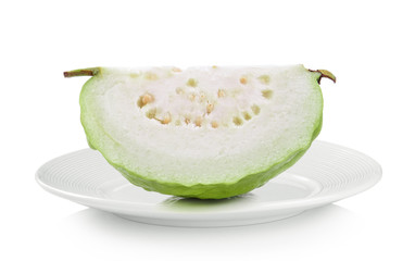 Guava Slice in  white plate on white background