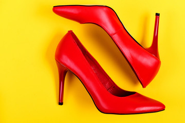 Pair of elegant female shoes in red colour