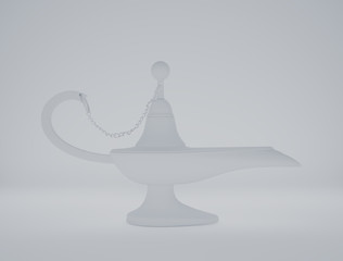 White magic Aladdin Lamp clay rendering on a white background