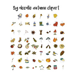 Big set of handdrawn unique autumn icons. 