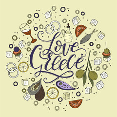 Love Greece. Lettering handdrawn quote.
