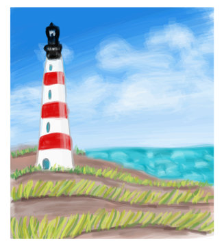 Lighthouse at the sea coast and the sea.
