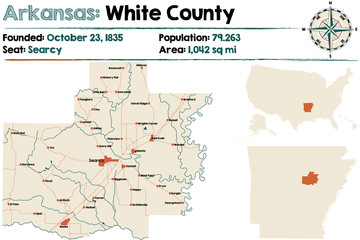 Large and detailed map of Arkansas - White county