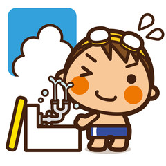 がっこうKids 水泳男子 目を洗う