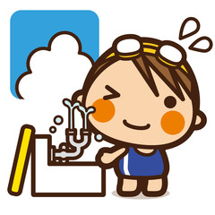 がっこうKids 水泳女子 目を洗う